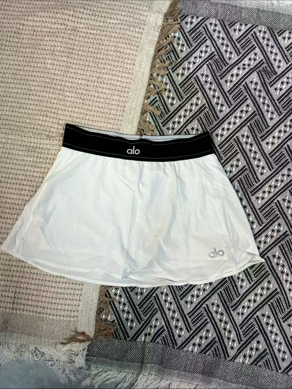 ALO Yoga White Mini Skirt with Black Waistband